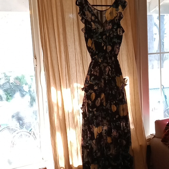 RACHEL Rachel Roy Dresses & Skirts - Rachel Roy floral ruffled sheer maxi dress with sewn in  black slip. Size 14.